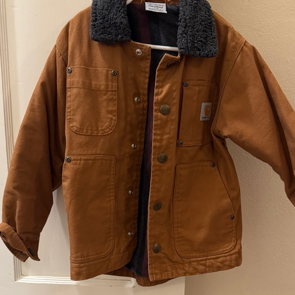 Carhartt Tan kids size 4-5 Jacket with Dark Gray Collar
